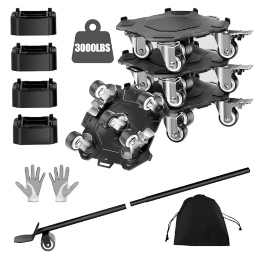 Furniture Dolly and Movers 4-Pack 3000lbs - مزلقات أثاث متشابكة شديدة التحمل مع تصميم بدون خدوش آمنة للخشب الصلب