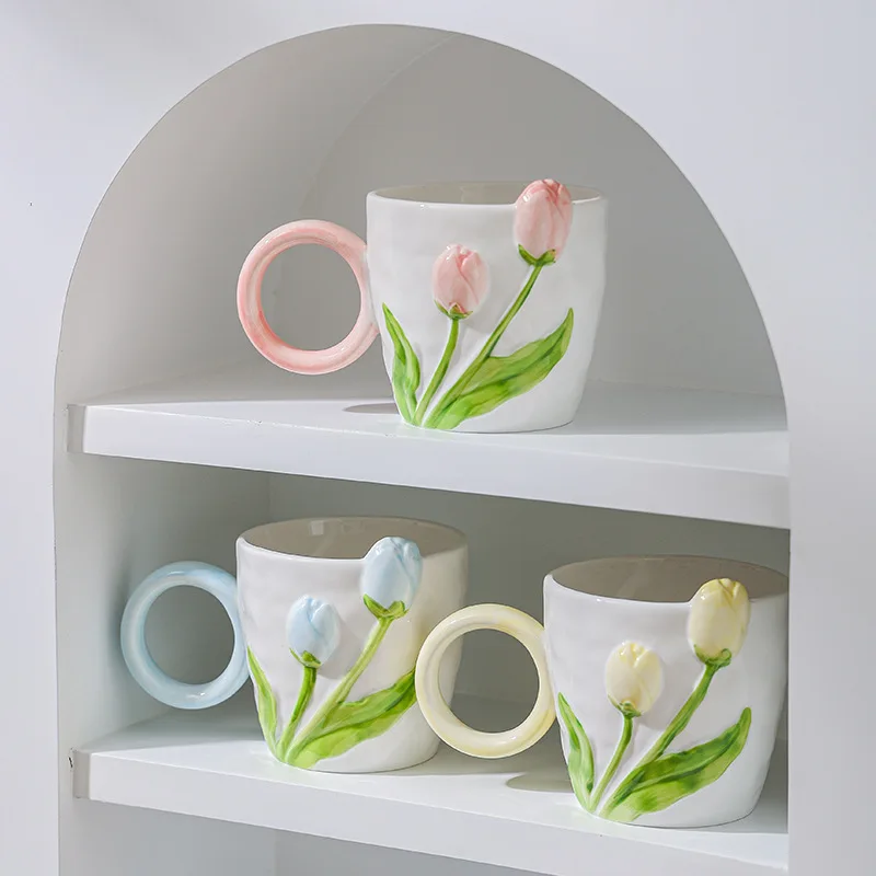 

Home Kitchen,Dining & Bar Tulip Ceramic Mug Nordic Gift Cup Girls Office Water Cup Tea Cup Coffee Cup With Spoon Breakfast Cup