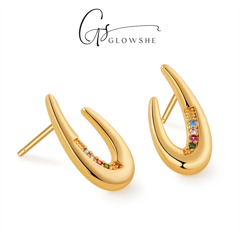 

Glowshe 2025 New Design Copper 18K Gold Plated Multicolor Zircon Crab Claw Earrings Party Fashion Jewelry High Quality Gifts