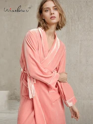 Winsleter, Base Yarn 19MM 100%Real Silk Velvet Night-robe, Women Long Sleeve Lace-up, Warm Pajamas Robe, Autumn Winter P49956CC
