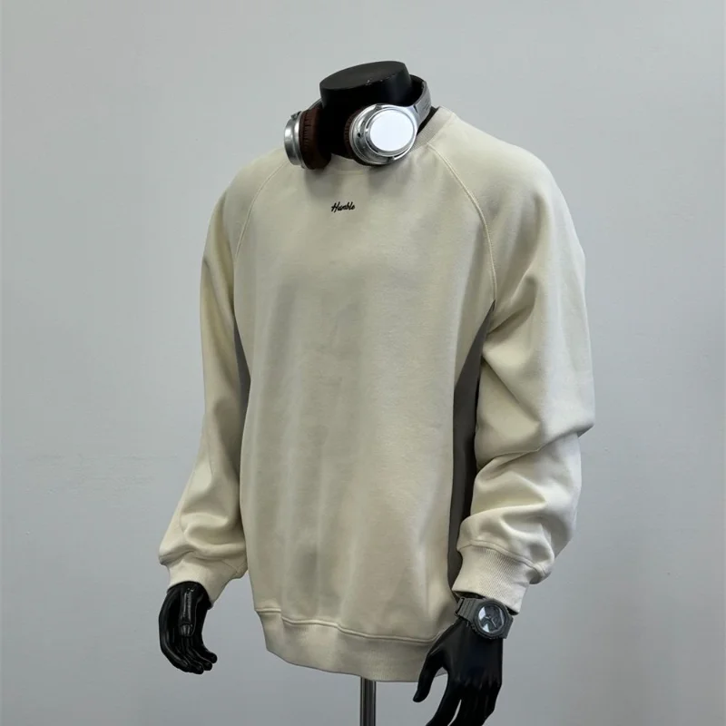 

Autumn Winter New Trendy Simple Small Letter Embroidery Contrasting Color Plus Velvet Round Neck Sweatshirt Pullover Top