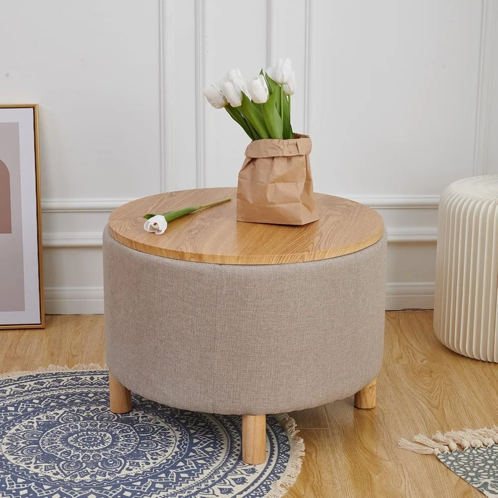 

Simple&Opulence Modern Round Storage Coffee Table Ottoman for Living Room Bedroom, Accent Drum Side Table, Nightstand, Footstool