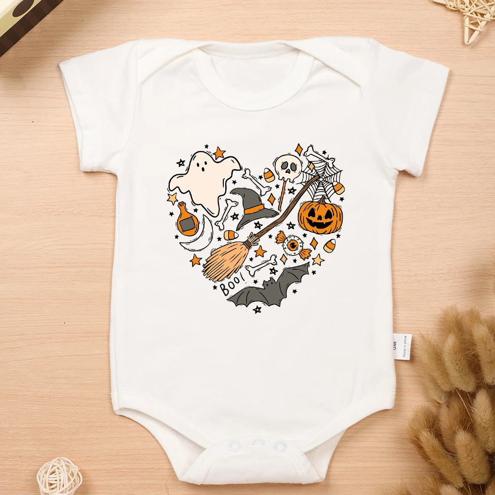 Halloween Funny Baby Girl Clothes Aesthetics Harajuku 100% Cotton Romper Summer Versatile Breathable Onesie Short Sleeve