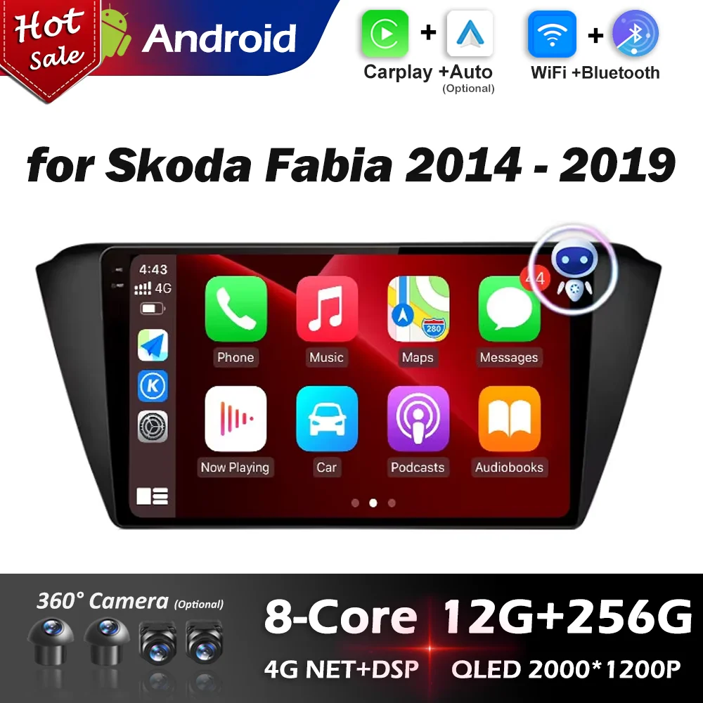 

Car Video Radio Multimedia Player for Skoda Fabia 2014 - 2019 WiFi Android System GPS Navigation Wireless Carplay DSP Stereo