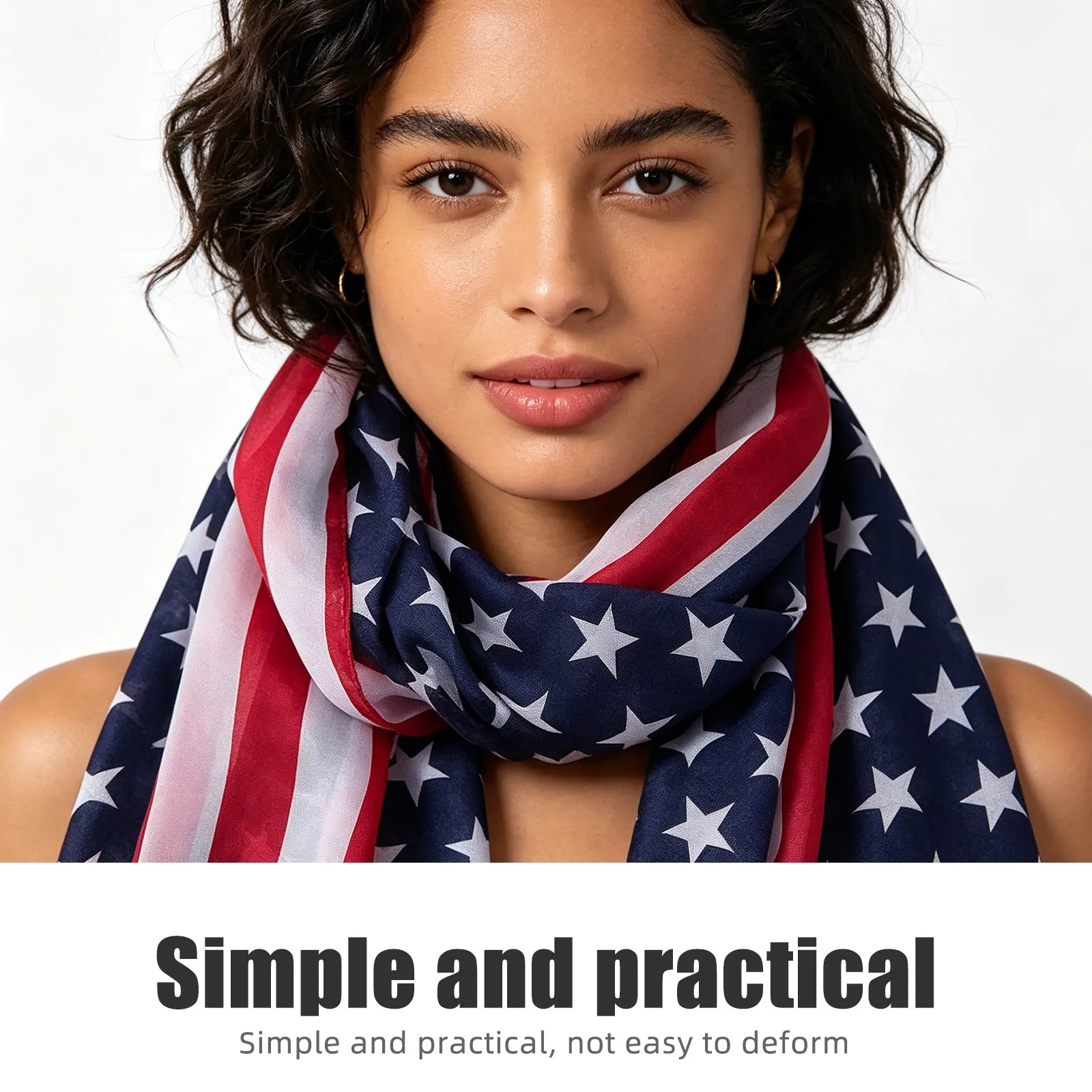 

1Pcs Chiffon Scarf American Flag Pattern Lightweight Neck Wrap Shawl Versatile Beach Shawl for Women Fashion