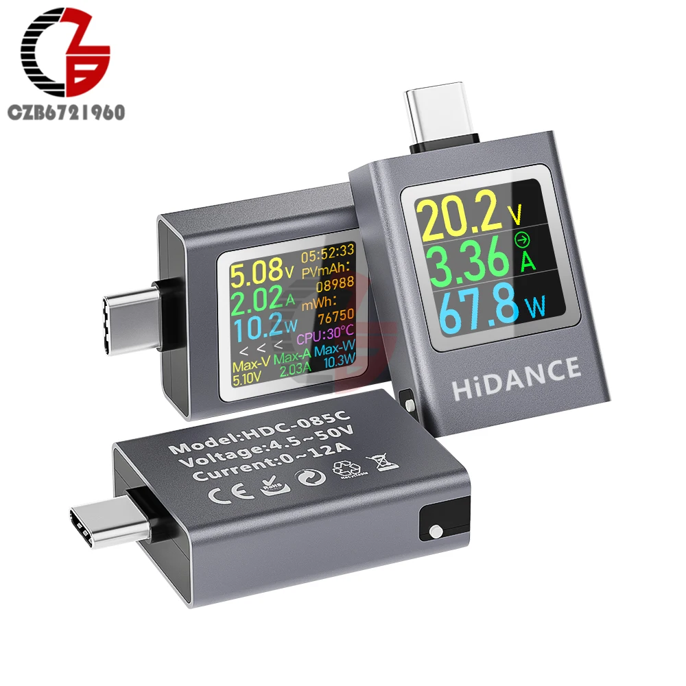 Usb Type-C Tester Led Display Voltmeter Ampèremeter Dc Huidige Spanningsmeter Amperimetor Power Bank Opladen Tester Dc 4.5-50V 0-12a