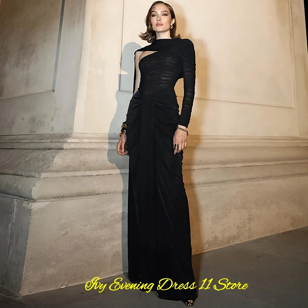 Robe de soirée classique, asymétrique épaule dénudée, manches longues, élégante, en Jersey, robes de bal, Train Watteau délicat, robes de célébrité personnalisées