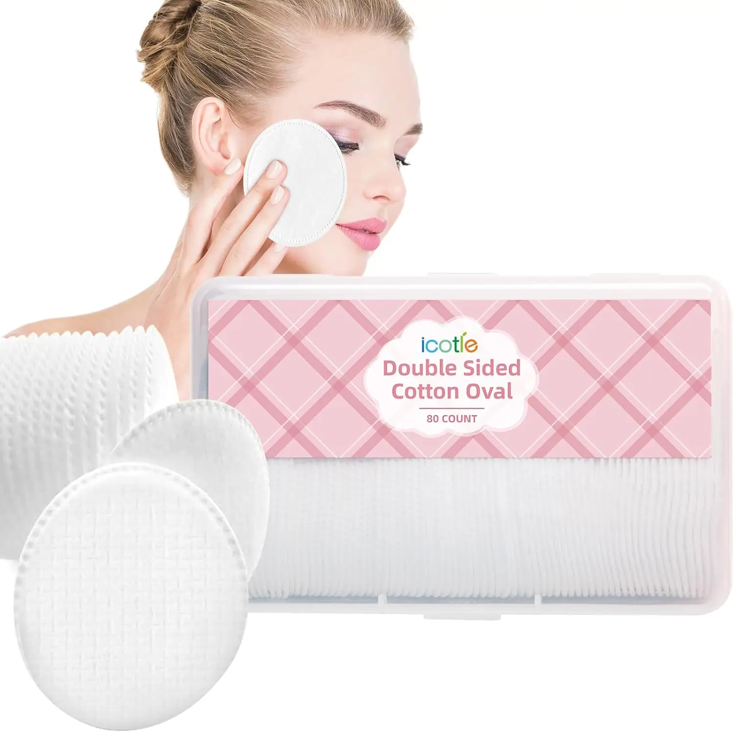

Large Oval Cotton Pads 80 Count Multi Layer Lint Free Dual Sided Ultra Soft for Makeup Removal Cleansing Toner