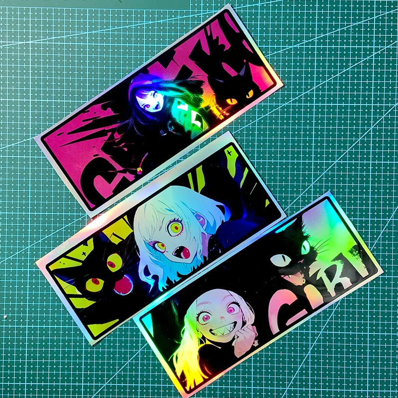 1PC Reflective Laser Anime Peeking Eyes JDM Motorcycle Sticker Waterproof Motorbike Tank Electric Scooter Laptop Vinyl Decal