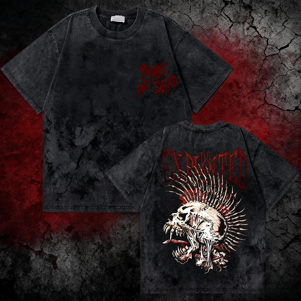 

2025 Summer Washed Retro Rock Band Exploited Punk No Dead Graphics T-shirt Male Hip Hop Cotton Short Sleeve Casual Loose Top.