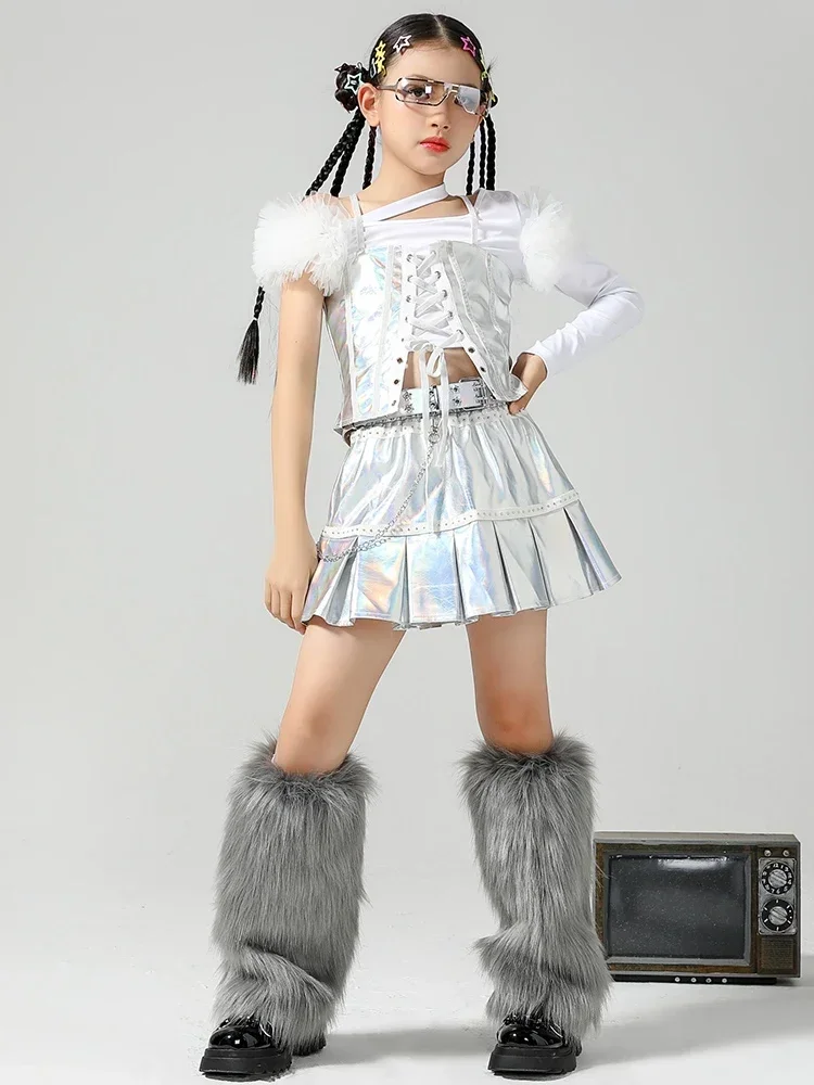 

Technology Sense Silver Jazz Dancing Clothes Girls Catwalk Show Stage Costume Hip Hop Dancewear Festival Clothing DL11294