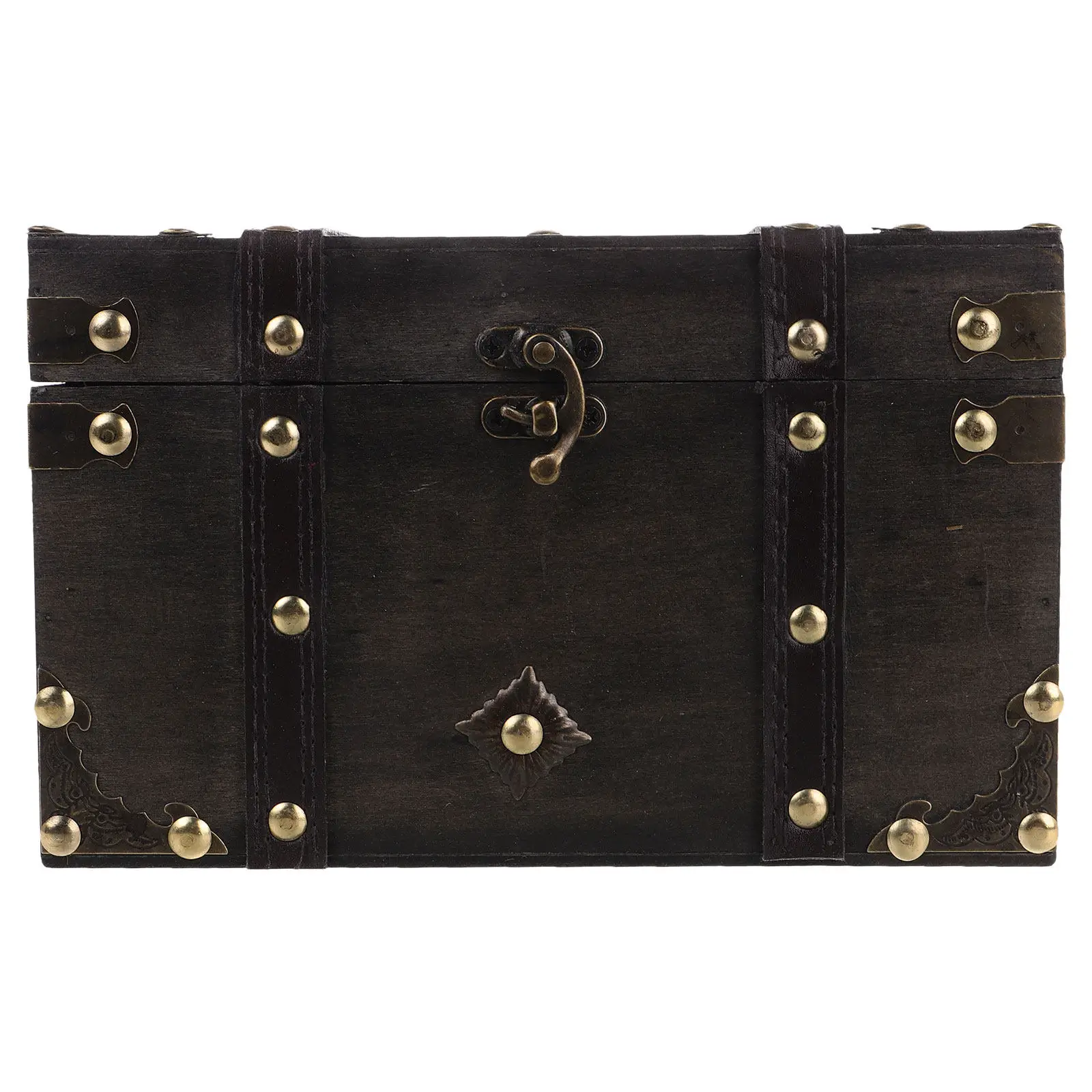 Wooden Storage Chest Large Vintage Treasure Chest Dark Grey Lockable Keepsake Trunk Jewelry Organizer Decorative Storage Box