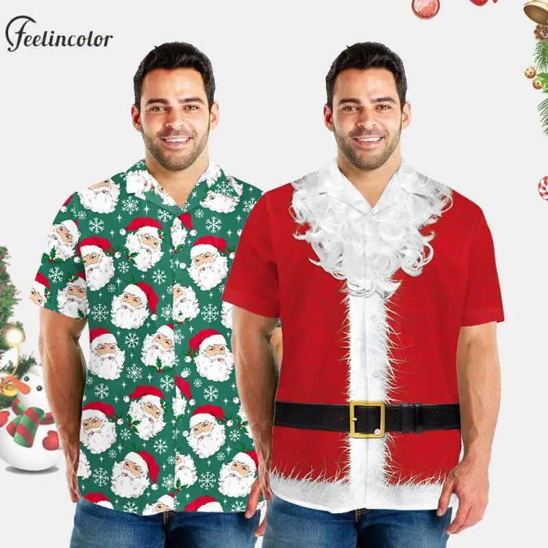 Christmas Santa Claus Polo Shirt for Men Casual Hawaii Tops Golf Polo Shirts 3 Colors Holiday Tee Xmas Party Male Clothes