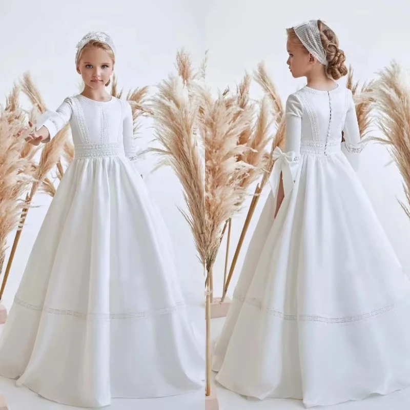 2026 Children Birthday Party Host Performance Girls Sequin Runway Model Pageant  New Kids Long Sleeve Wedding DressGown Costume