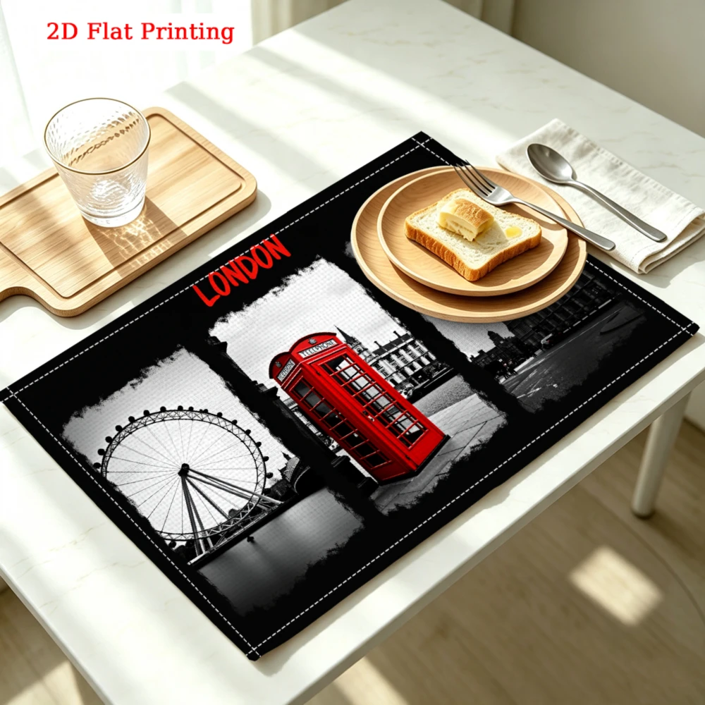 London Landmarks Print Kitchen Placemat London Landmarks Print Linen Pad Dish Coffee Cup Table Mat 1PC 30x40cm