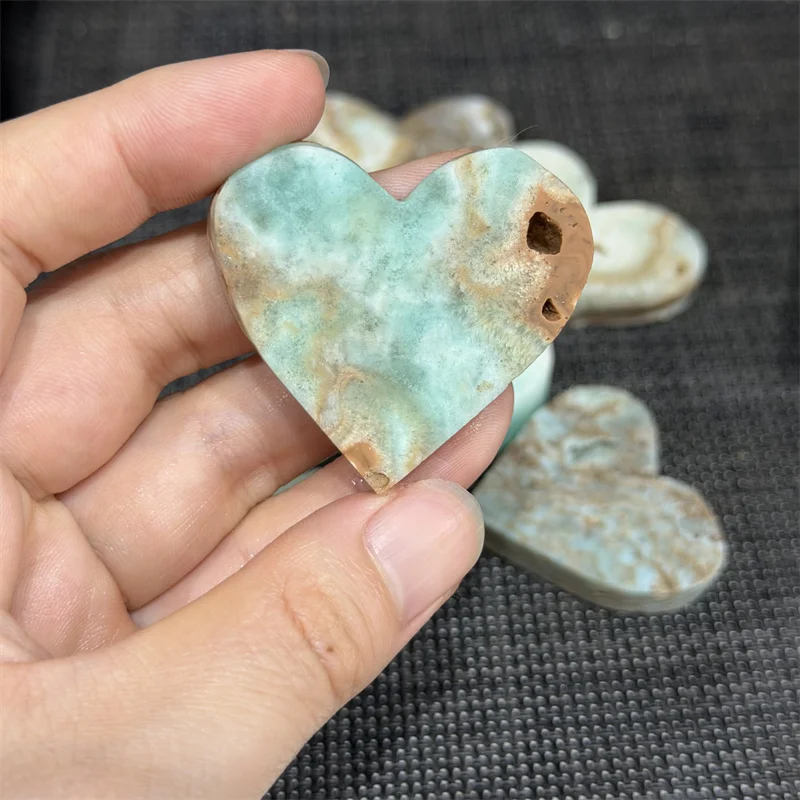 1pc Caribbean Calcite Heart Stone | Polished Green Caribbean Crystal Love Shaped Natural stone cutting
