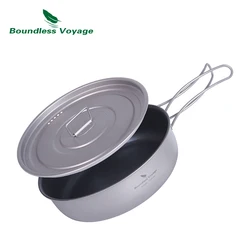Boundless Voyage Camping Pan Non-stick Frying Pan 19cm Titanium Skillet with Lid Outdoor Ultralight Hiking Plate Dish