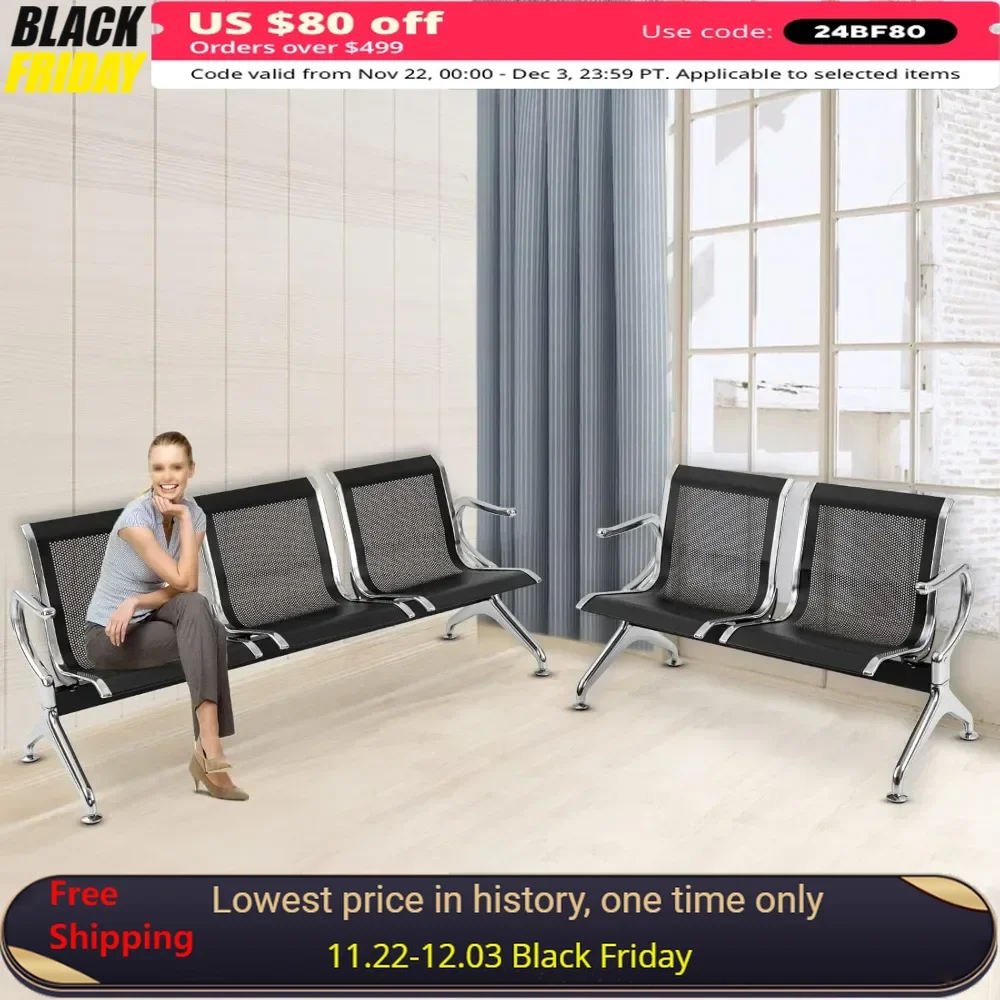 

Waiting Room Bench, Black Mesh, Waiting Area Chair with Armrests, Suitable for Receiving Guests, Waitings Seating