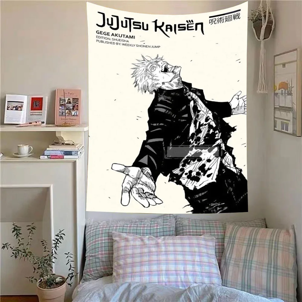 Popular Anime Printed Black & White Tapestry Gojo Satoru Hippie Ins Style Wall Hanging Bedroom Aesthetic Background Cloth