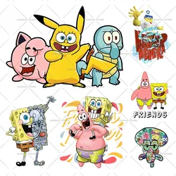 Funny SpongeBob Heat Transfer Vinyl Sticker Iron On Transfers For Clothes T-shirt Hoodie Cartoon style Patches Applique DIY Gift