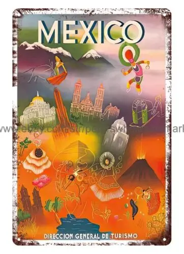 1950 Mexico Tourism Direccion General de Turismo metal tin sign office shop