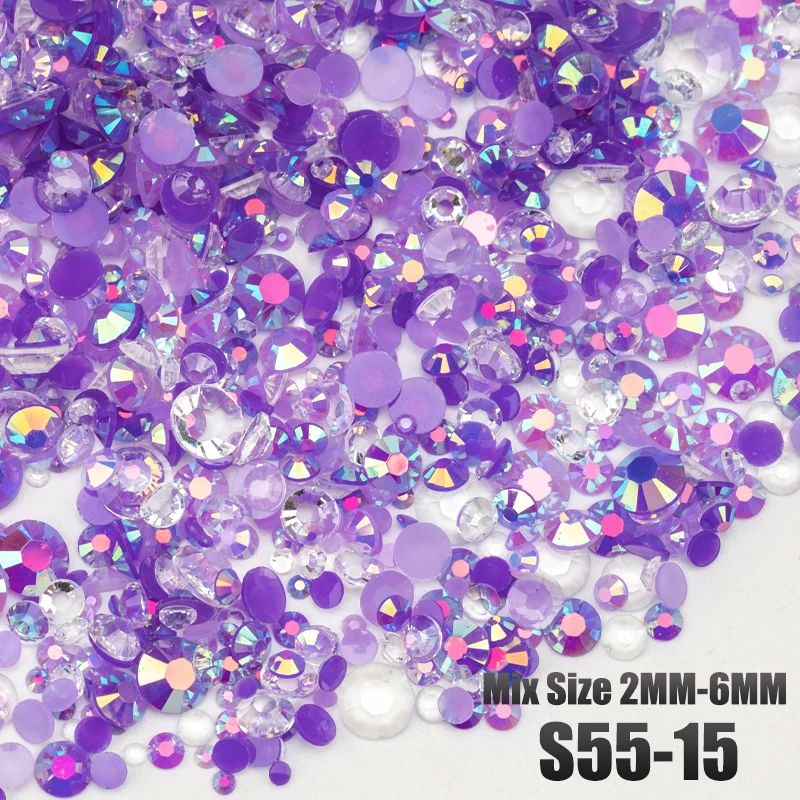 VDD S55-13 Gemischte Größen 2-6mm Harz-Strasssteine Kristalle Nicht Heißfixierbar Farbe AB Flache Rückseite Steine für DIY-Bastelarbeiten Nagelkunst-Dekorationen – Detail 19