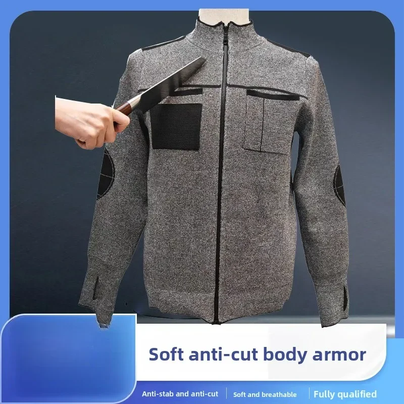 DurableCuff Reinforced Zipper Splicing Jacket Double-sided Knitted With Thumb Buckle Grade 5 Cut-proof Protective Clothing