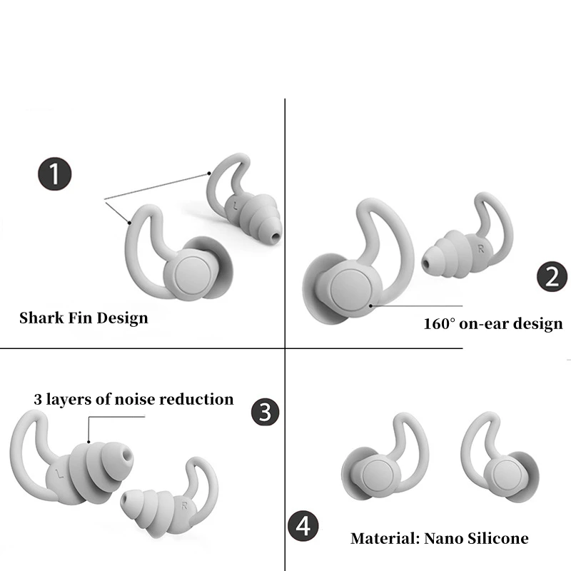 2Pcs 3 Layers Sleeping Earplugs Sound Reduction Plug Ear Hearing Protection Silicone Anti-Noise Plugs for Travelling Sleep