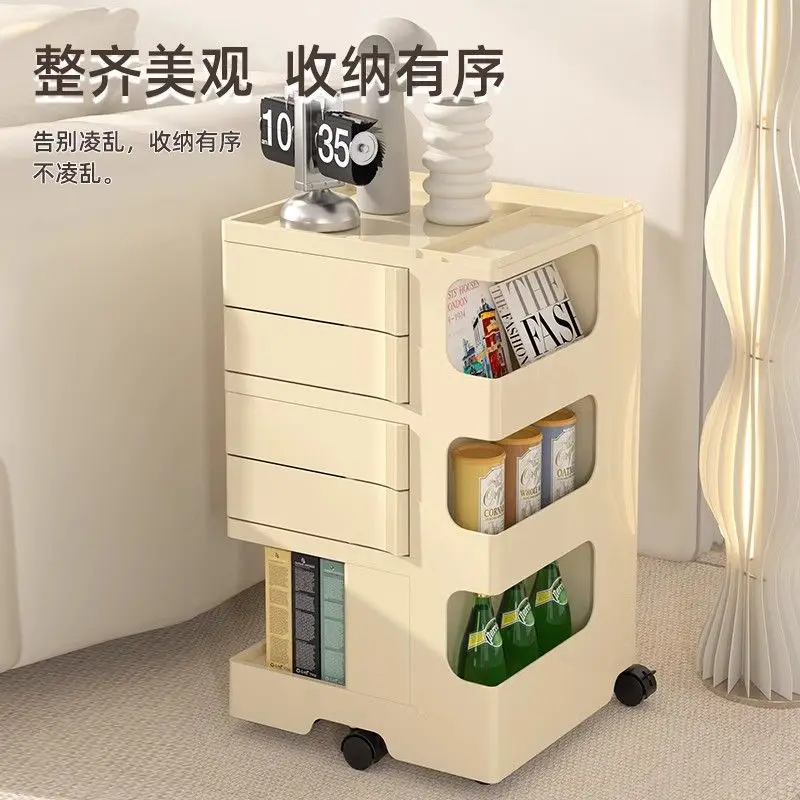 Storage Rack, Removable Snack Cosmetics Storage Cabinet, Multi-functional Rotating Beauty Cart, Bedroom Bedside Table