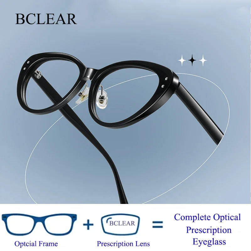 BCLEAR Women Cat Eye Eyeglasses Frame Retro Vintage Acetate Optical Eyewear Frame Fashion European Style Myopia Spectacle Frame