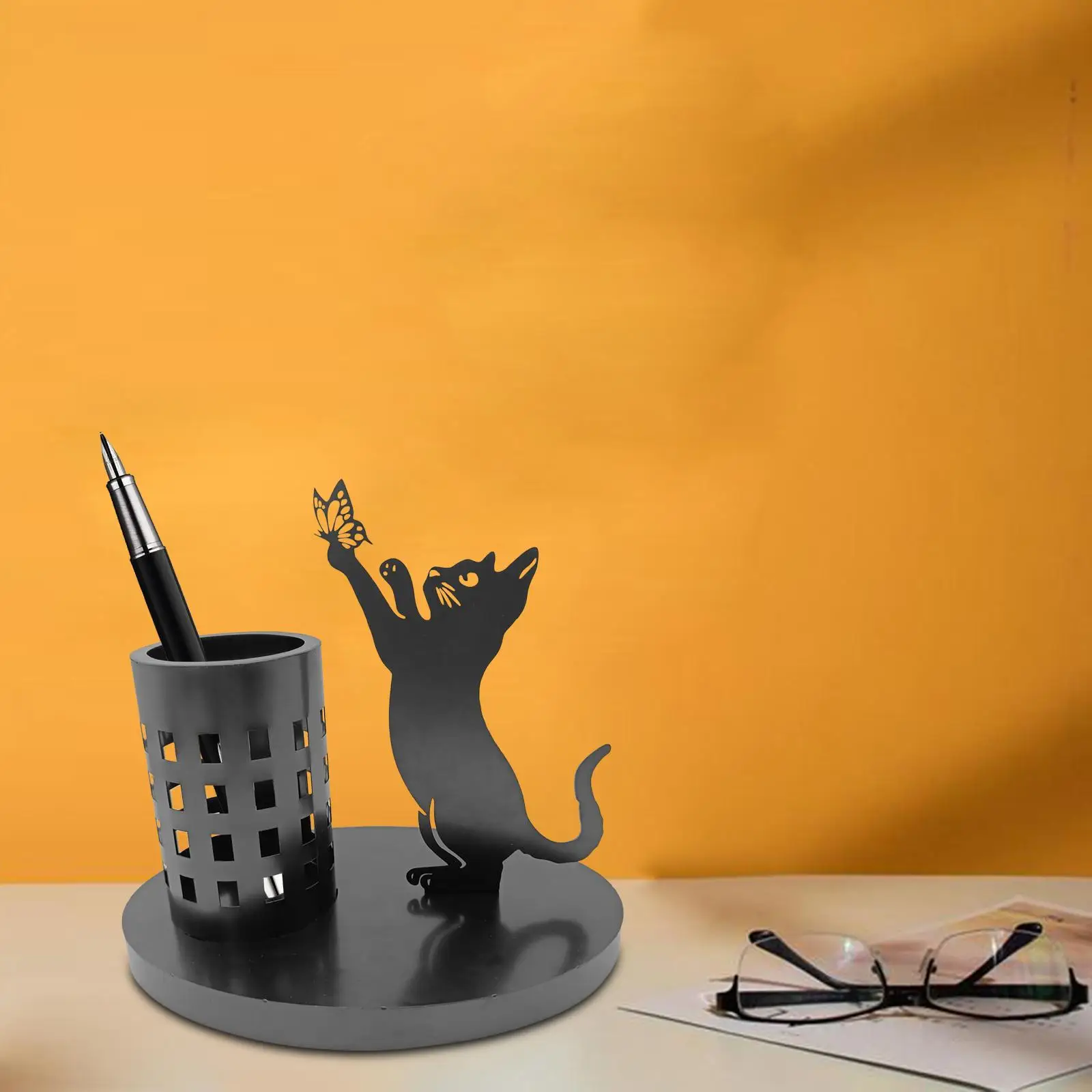 

Cat Pen Holder Gift Student Stationery Supplies Home Decor Versatile Makeup Brush Holder for Desk Home Vanity School Art Supply