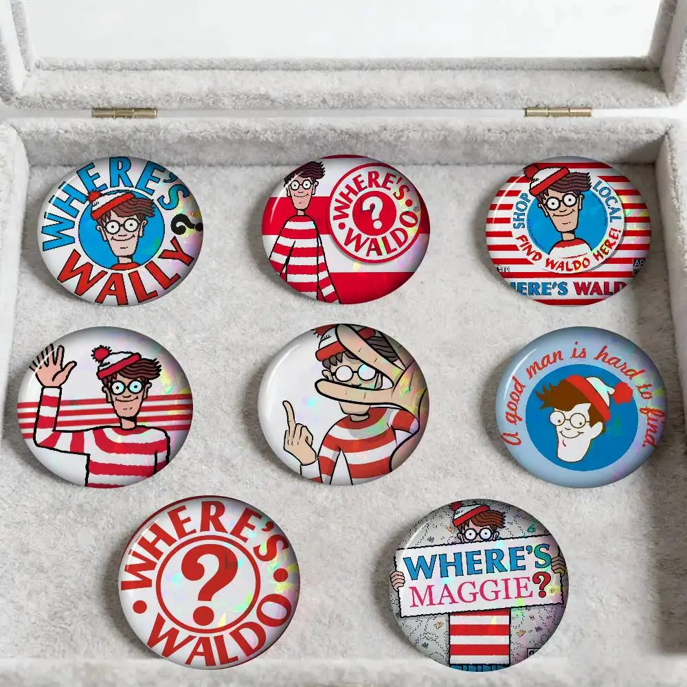 Game Wheres W-allyS Waldo World Various Brooches Anime Badge Round Handmade Brooch Lapel Pins Jewelry For Backpack Clothes Gifts
