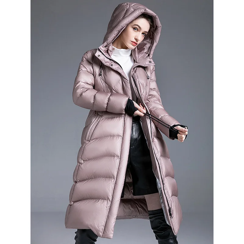 

Luxury High Quality New Women's Long Down Coat Winter Warm Cold Protection Hooded Slim Fit White Duck Down Down Jacket Outerwear