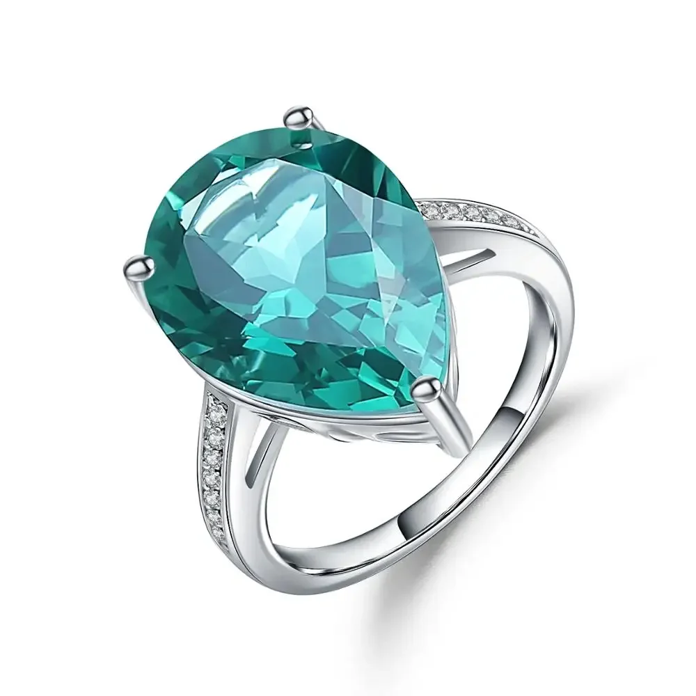 

GEM'S BALLET Genuine 925 Sterling Silver Pear Rings Classic 10.68Ct Nano Green Emerald Wedding Ring For Women Fine Jewelry