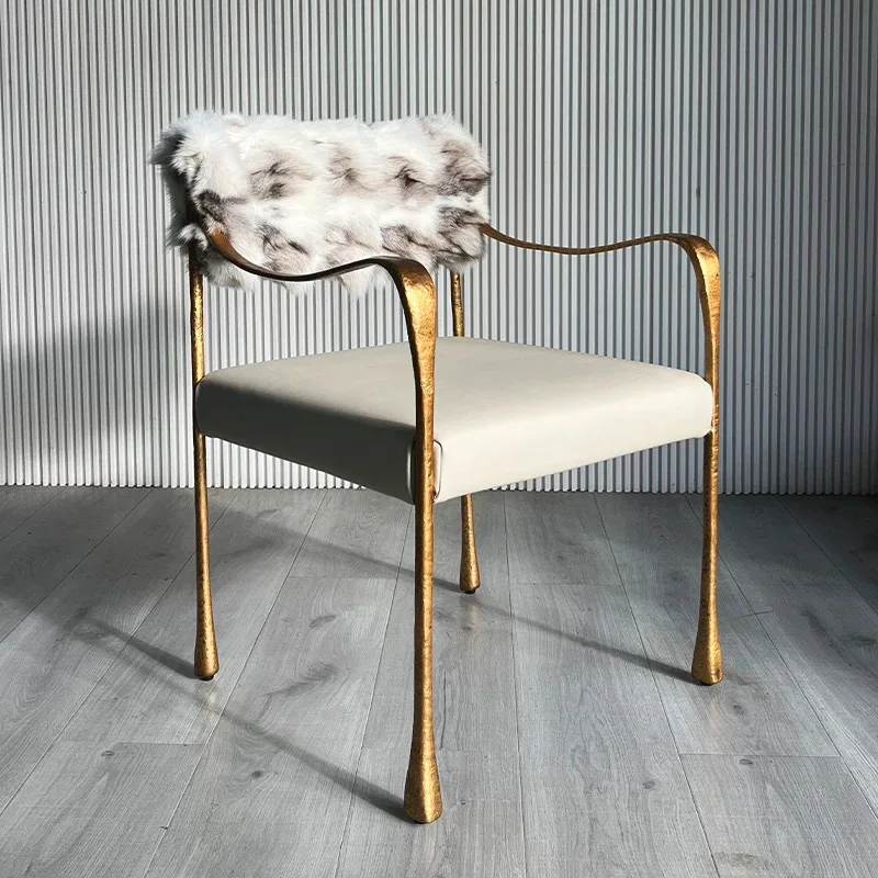 

Italian brass dining chair light luxury high-end home armchair high-end luxury modern metal backrest reception chair