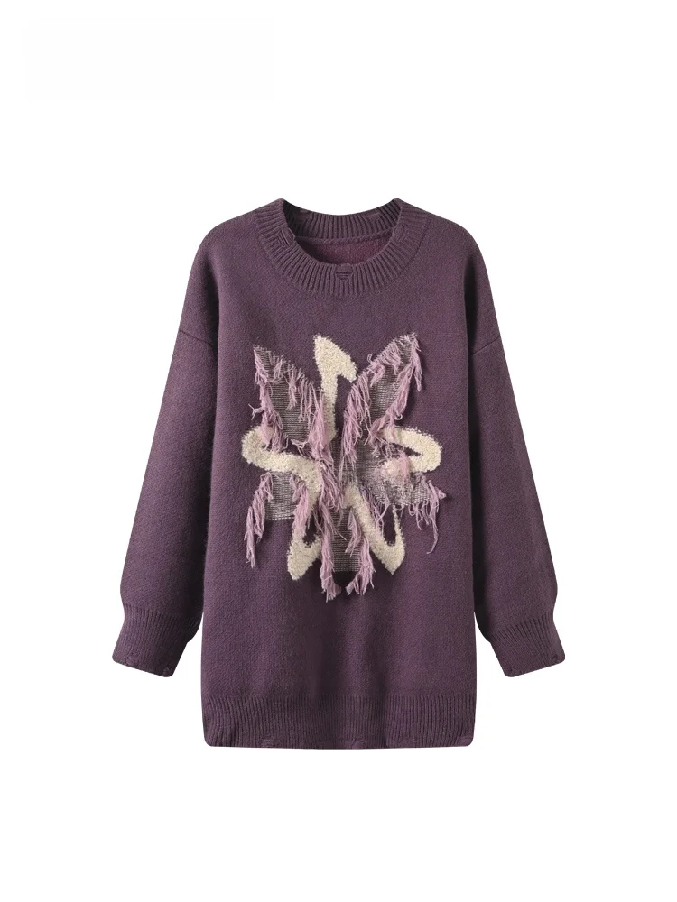 

Свободный длинный вязаный свитер для женщин, повседневный удобный свитер больших размеров, осень-зима, новый корейский круглый топ