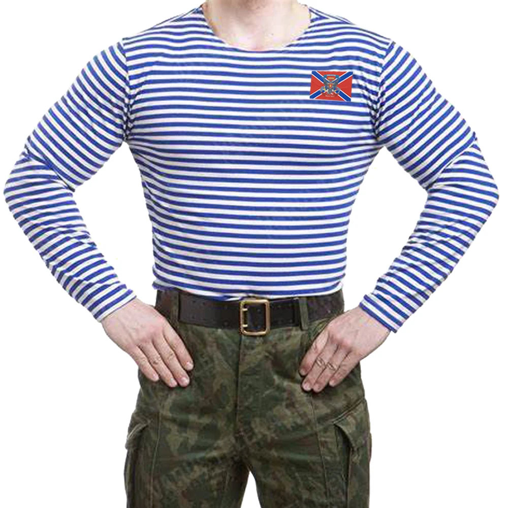 Federal Republic of Novorossia Badge and Flag Chest Icon Stripes T-Shirt Polyester Cotton Long Sleeve Striped Tee Telnyashka Top