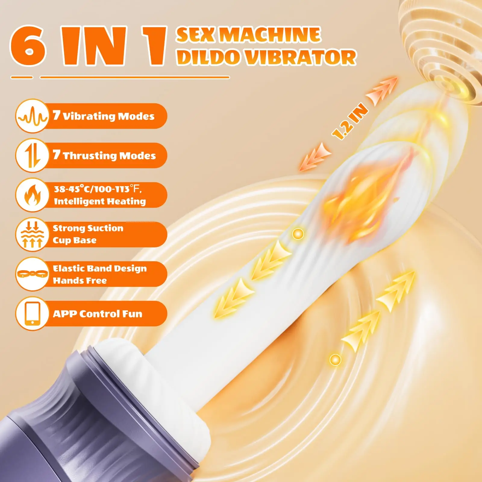 هزاز محرك مع وظيفة التسخين، 7 أوضاع اهتزاز ودفع، يتحكم في التطبيق على لعبة الجنس المساعدة للاستمناء للبالغين #2