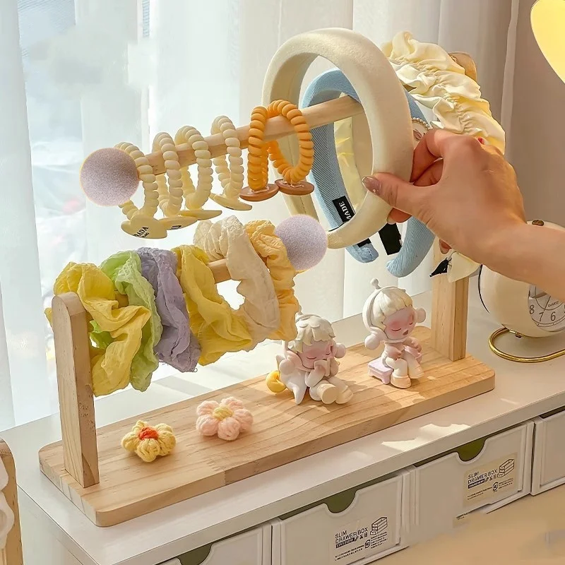 

Wooden Headband Storage Rack Display Stand 2 Layer Home Use Hair Accessories Jewelry Headwear Exhibition Rack Jewelry Storage