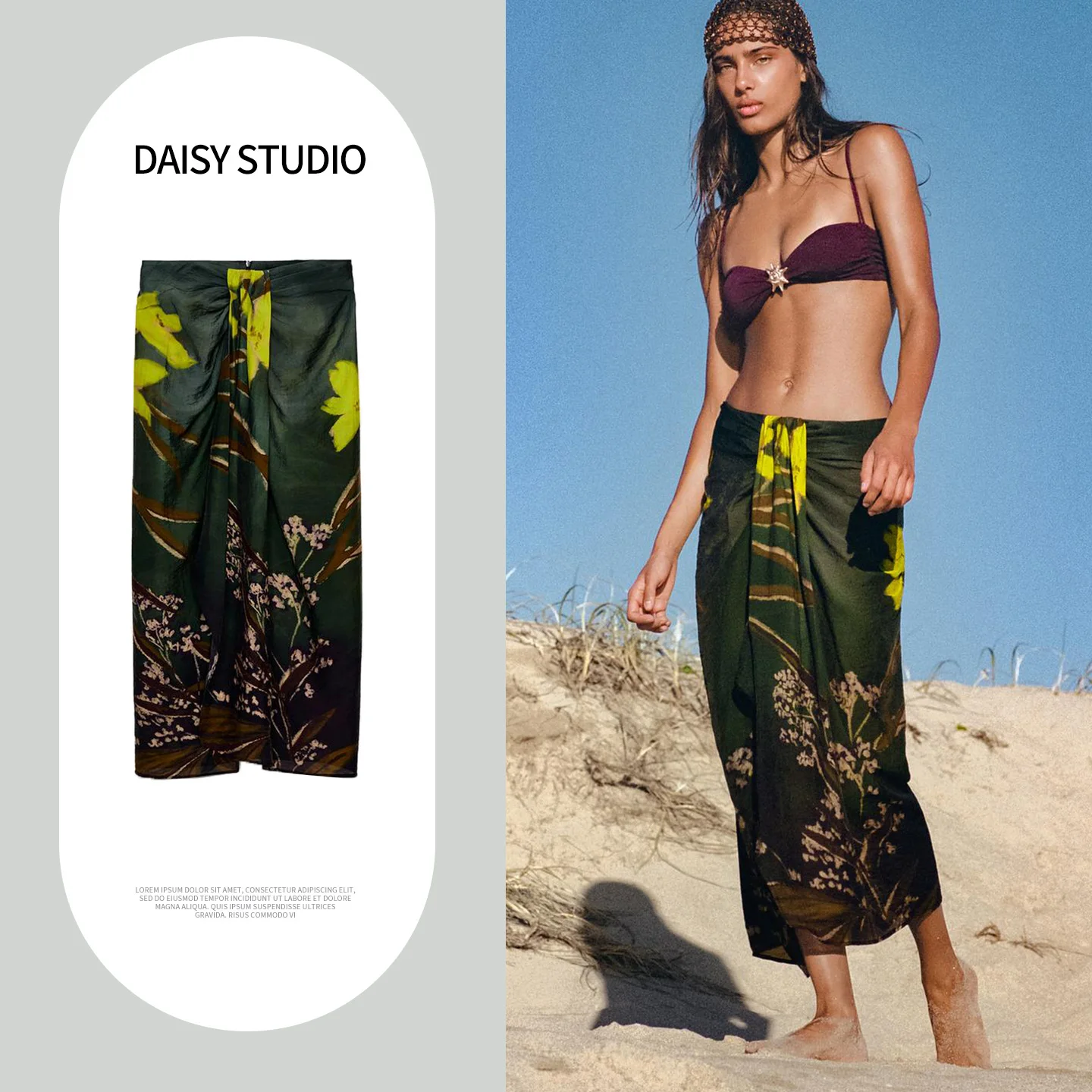 

Новая весенняя женская юбка с цветочным принтом, средней посадкой, разрезом и завязками, свободного прямого кроя, из полиэстера