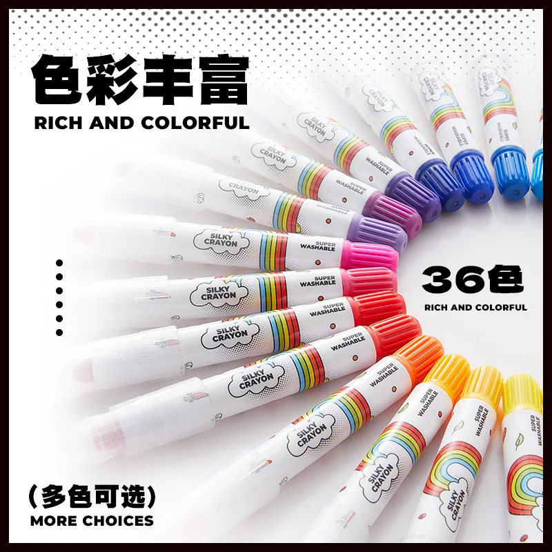 Kids Mousse Crayon Set 12 24 36 Colors Washable Silky Crayons for Toddlers Children Drawing Coloring Art Supplies Gift Box