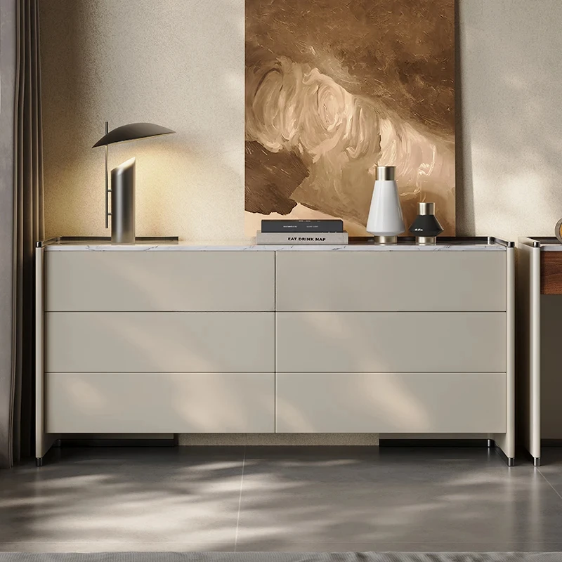 A Italian minimalist bedroom storage cabinet against the wall storage cabinet high-end light luxury solid wood six-chest cabinet