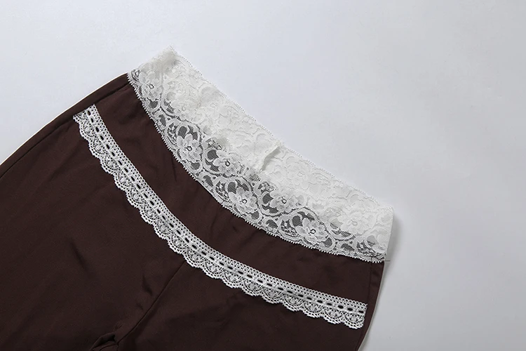 Weird Puss Spitzen-Patchwork 2-teiliges Set Damen Herbst-Trend Reißverschluss Kapuzenjacke mit langen Ärmeln + Skinny Crop-Hose High-Street-Style-Anzug – Detail 10