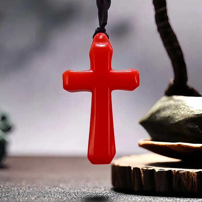 Real Jade Cross Pendant Necklace Accessories Charm Chinese Carved Jewelry Natural Stone Gift Luxury Amulet Men Vintage Designer