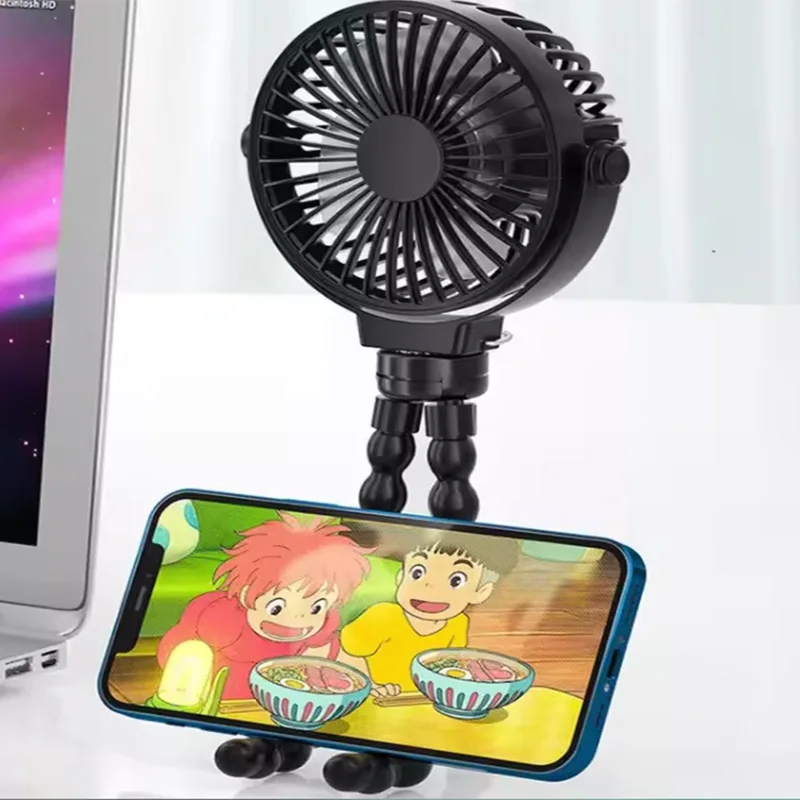 2024 Baby Stroller Mini Battery Octopus Clip Fan Small Portable Fan Powered by Rechargeable Battery Desk Fan USB