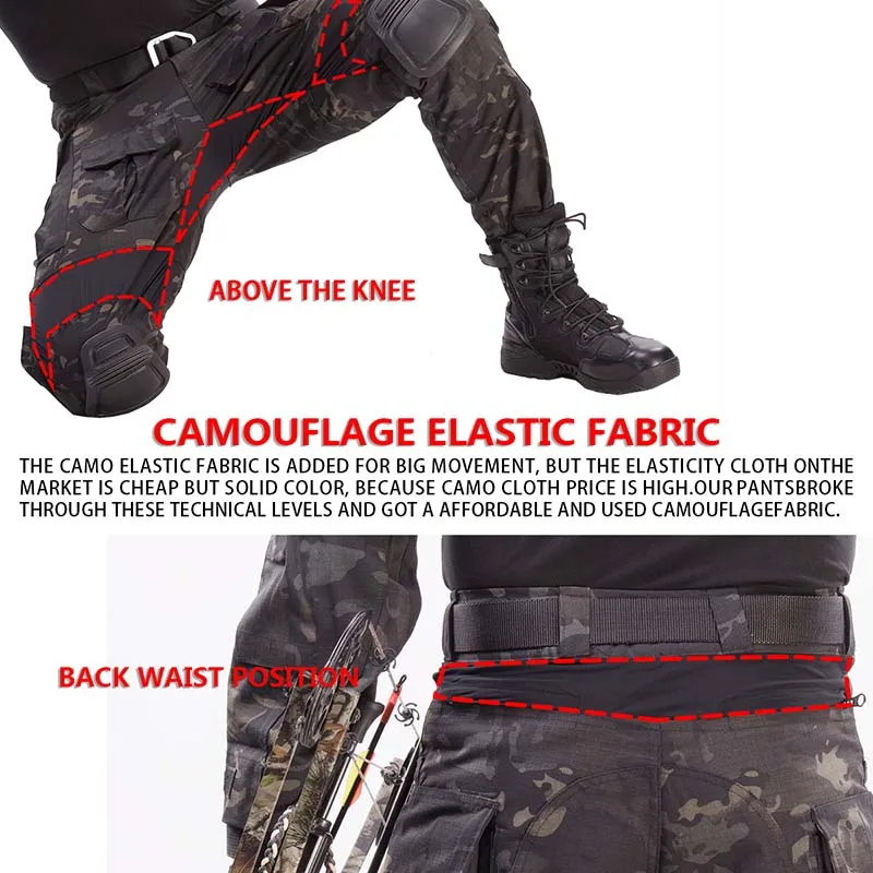 Uniforme tactique G3, combinaisons de Combat, combinaisons camouflage, ensembles résistants à l'usure, pantalons Cargo + coussin, ensemble de Camping de randonnée Airsoft