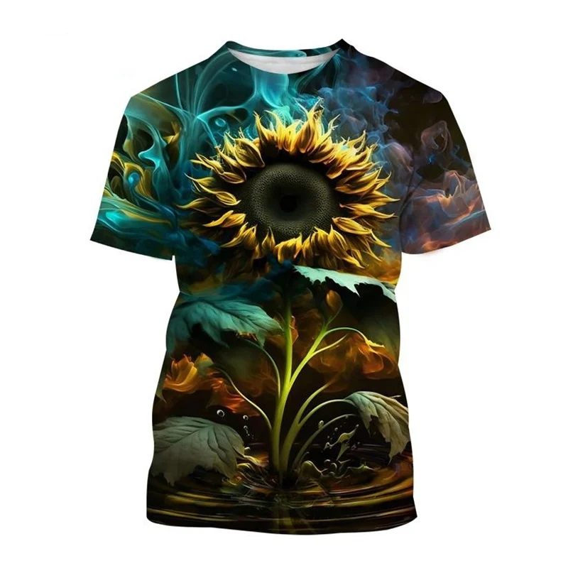 Hot Sale 3D Print Sunflower T Shirt For Men Breathable Cool Short-sleeved T-shirt Flowers Harajuku Summer Street Tops Tees