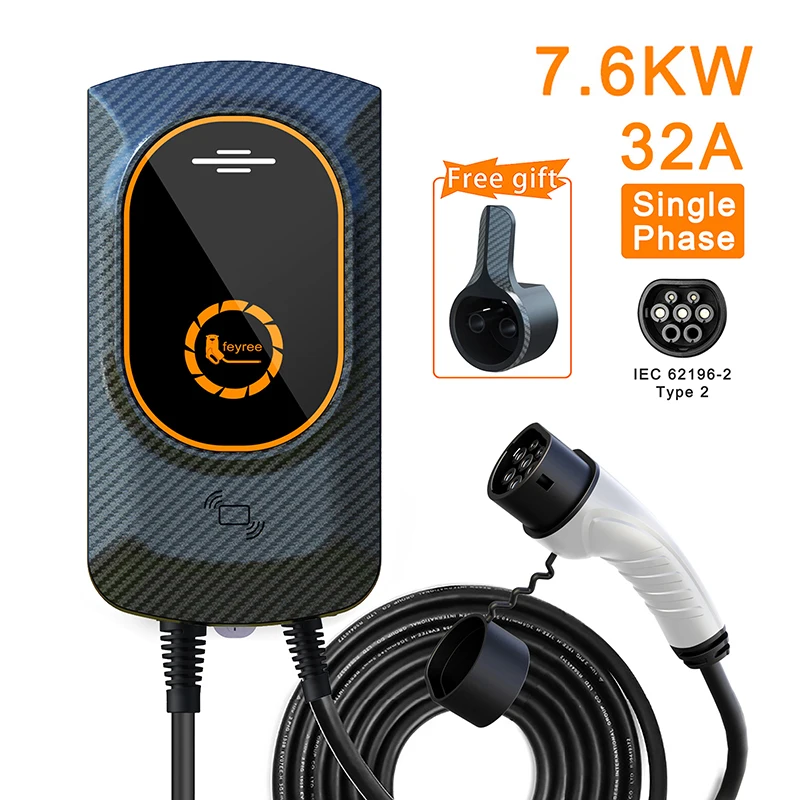 feyree EV Charger Type2 Cable 32A 7KW EVSE Wallbox IEC62196-2 Socket 11KW 22KW 3Phase Plugin and Charge Version for Electric Car