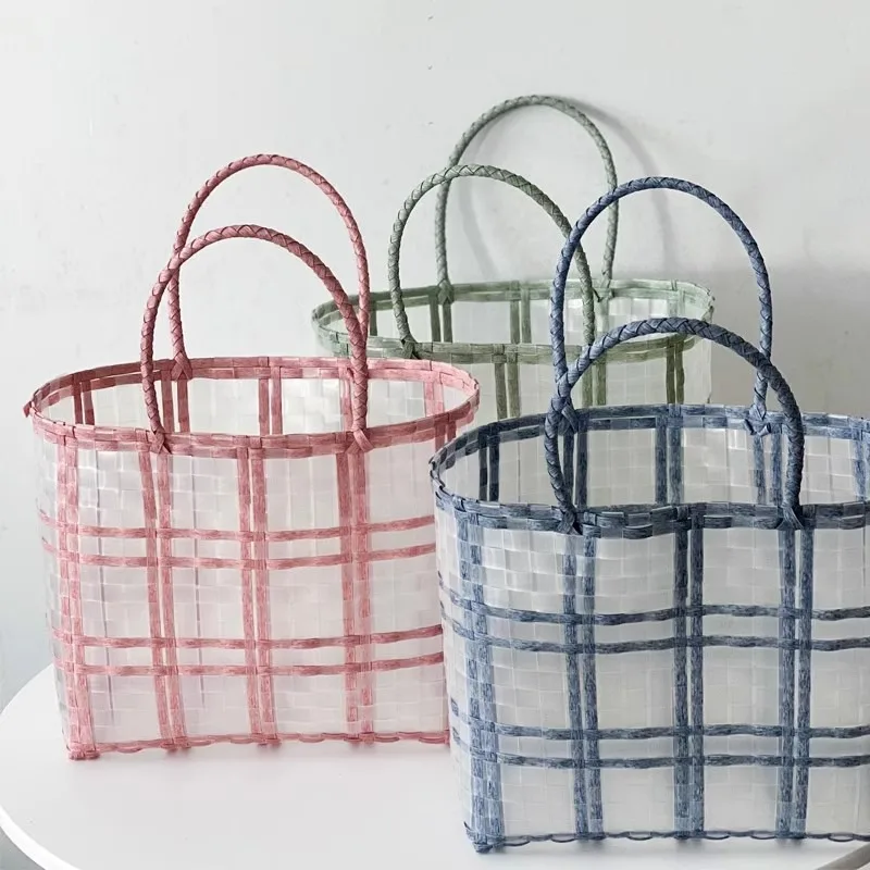 Picnic Lunch Bags Fruit Snacks Outdoor Camping Storage Basket Portable Vegetable Shopping Bags See-through Beach Tote Bags