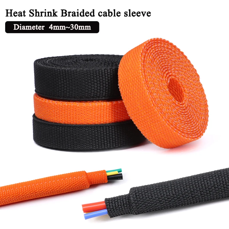 

1~50m Braided Cable Sleeve Diameter 4~30mm PET Heat Shrink Tube Insulation Flam Retardant Shrinkable Wire Wrap Sheath Organizer